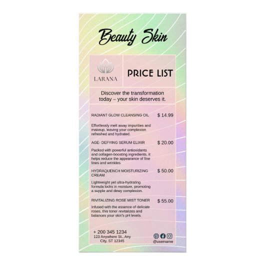 エステティシャン価格表メニュートレンディーホログラム ラックカード (正面)