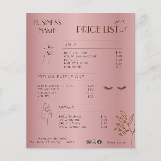 エステティシャン価格表メニューバラ金ゴールドソーシャルメディア チラシ (正面)