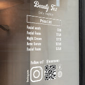 エステティシャン料金表 Instagramをフォロー ウィンドウサイン