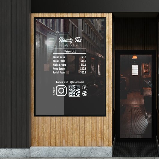 エステティシャン料金表 Instagramをフォロー ウィンドウサイン