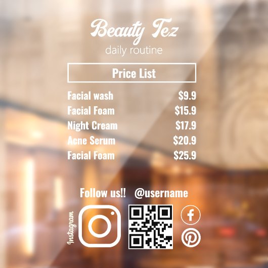 エステティシャン料金表 Instagramをフォロー ウィンドウサイン (シート2)