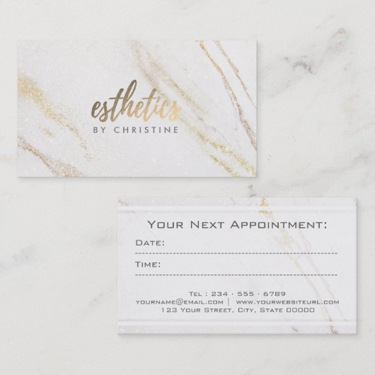 エステティシャン白大理石の背景 予約カード (正面/裏面)