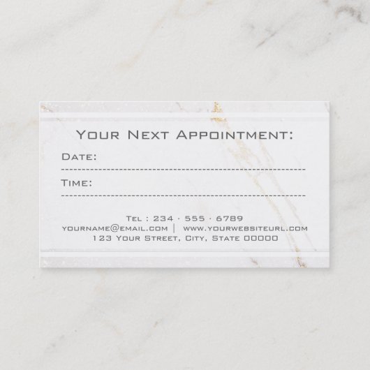 エステティシャン白大理石の背景 予約カード (裏面)