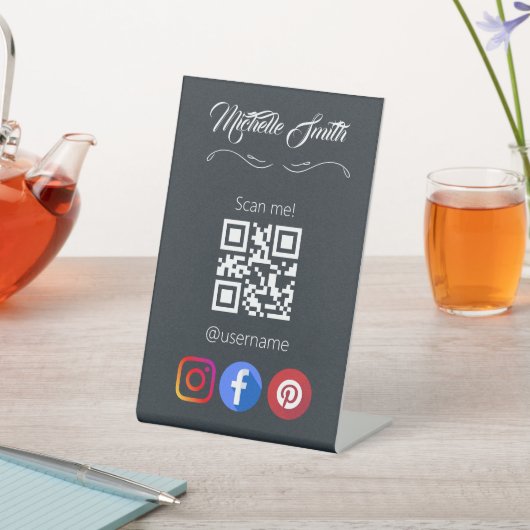 エステティシャン白黒グレーQrコード 台座サイン (インサイチュ)