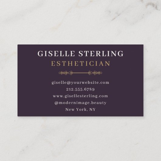 エステティシャン美しい紫金ゴールド波水色 名刺 (裏面)
