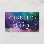 エステティシャン美しい紫金ゴールド波水色 名刺
