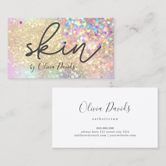 エステティシャン美しい金ゴールドグリッタースキンケアサロン 名刺 (正面/裏面)