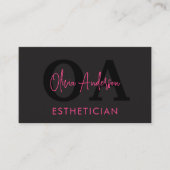 エステティシャンQRコードホットピンクブラックソーシャルメディア 名刺 (正面)