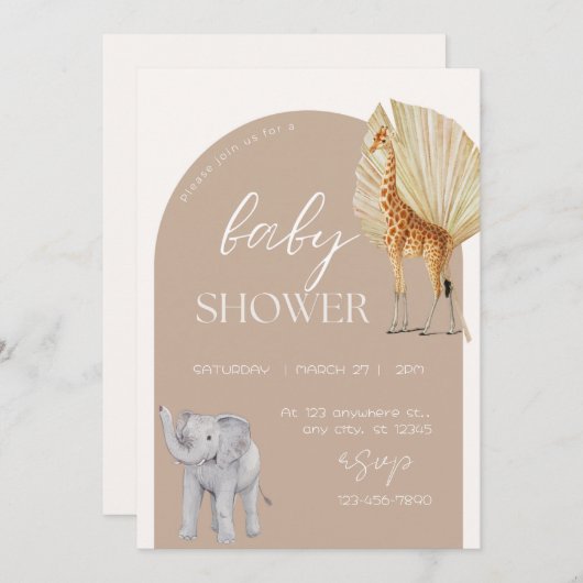 エステティックなサファリ動物の水の色ベビーシャワー セーブザデート (正面/裏面)