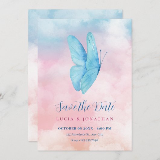 エステティックな夢のような蝶のウェディング セーブザデート (正面/裏面)