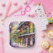 エステティックウォーターカラーマルディグラスバーボン通り ペーパープレート (パーティー)