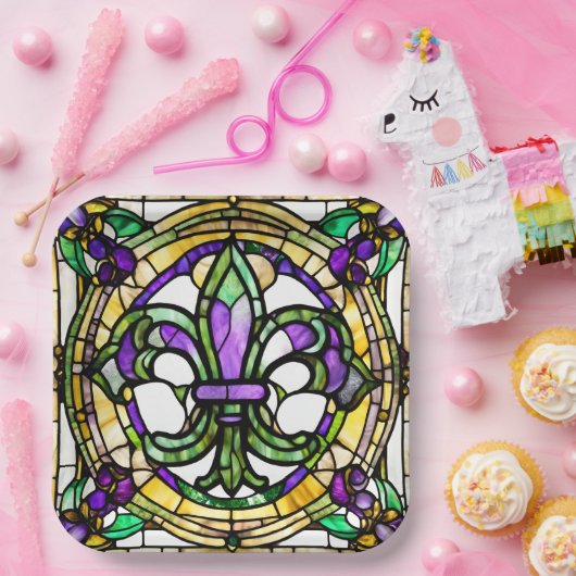 エステティックウォーターカラーマルディグラ（紋章の）フラ・ダ・リ ペーパープレート (パーティー)