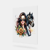 エステティックガールホースグリッターバラ アクリルサイン (傾斜)