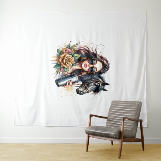エステティックガールホースグリッターバラ タペストリー (インサイチュ(横))