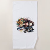 エステティックガールホースグリッターバラ ビーチタオル (正面)