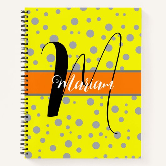 エステティックグレーとイエローカラー – 名モノグラムの前 ノートブック (正面)
