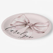 エステティックコケットのピンクボウパーソナライズされた名 ペーパープレート (アングル)