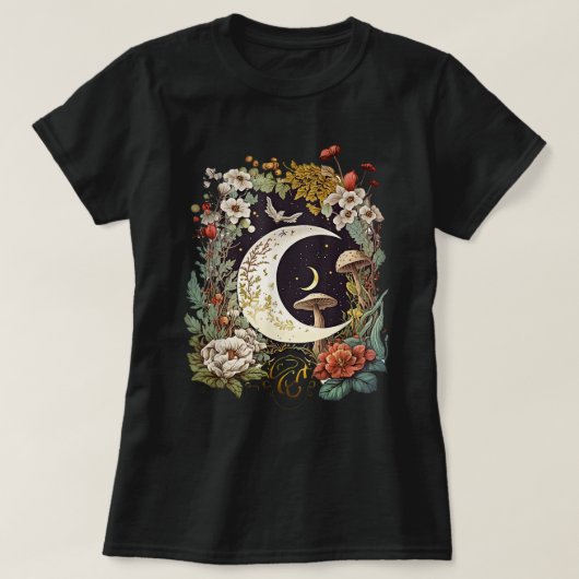 エステティックゴブリンコアコテージコアムーンキノコ Tシャツ (デザイン正面)