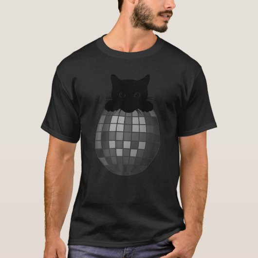 エステティックディスコボールゴシックブラックキャットディスコ猫 Tシャツ (正面)