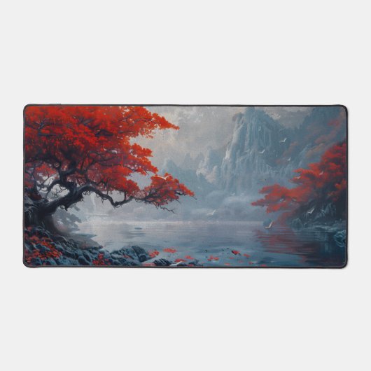 エステティックデスクマット – 風光明媚な赤い木と川 デスクマット (正面)