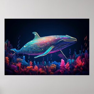 エステティックネオンクジライラストレーション ポスター