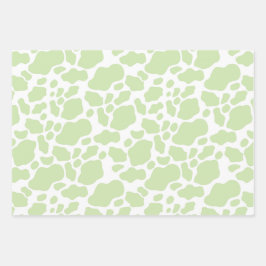 エステティックパステルグリーン牛プリントパターン ラッピングペーパーシート