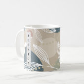 エステティックパステルダークグリーンラインリーフ コーヒーマグカップ (正面左)