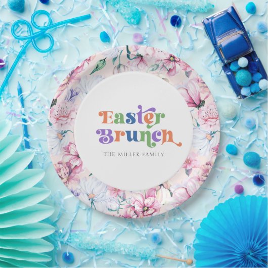 エステティックフラワーイースターブランチレトロタイポグラフィ ペーパープレート (パーティー)