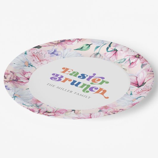 エステティックフラワーイースターブランチレトロタイポグラフィ ペーパープレート (アングル)