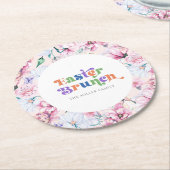 エステティックフラワーイースターブランチレトロタイポグラフィ ラウンドペーパーコースター (アングル)