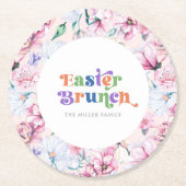 エステティックフラワーイースターブランチレトロタイポグラフィ ラウンドペーパーコースター (正面)