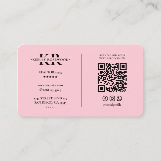 エステティックブラックピンク美しいモノグラムQR 名刺 (裏面)