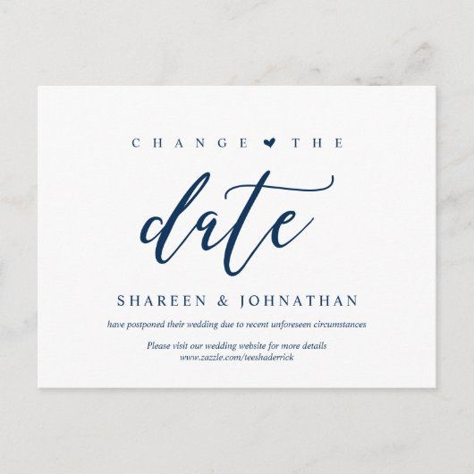 エステティックブルー、日付の変更、パーティー延期 ポストカード (正面)