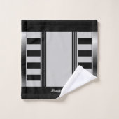 エステモダンティックブラックストライプ幾何学的モノグラム バスタオルセット (ウォッシュタオル)