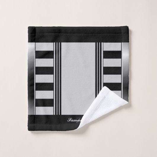 エステモダンティックブラックストライプ幾何学的モノグラム バスタオルセット (ウォッシュタオル)