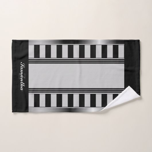 エステモダンティックブラックストライプ幾何学的モノグラム バスタオルセット (ハンドタオル)