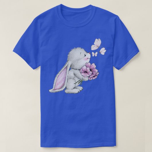 エステルのバニーのウサギのグラフィックバタフライ、花 Tシャツ (デザイン正面)