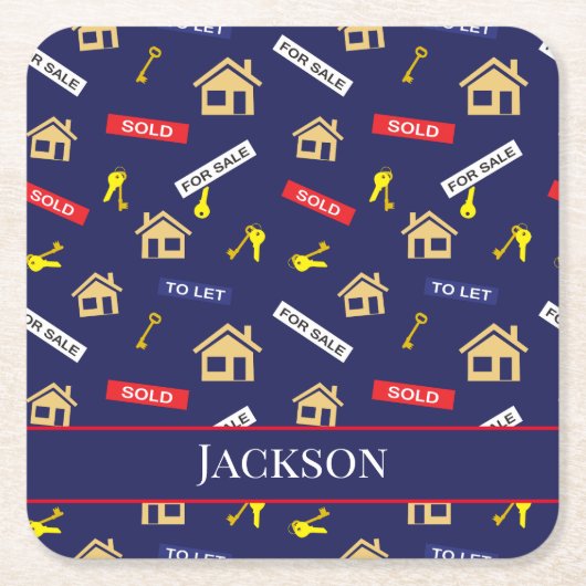 エステートエージェント不動産仲介業者ハウス営業 スクエアペーパーコースター (正面)