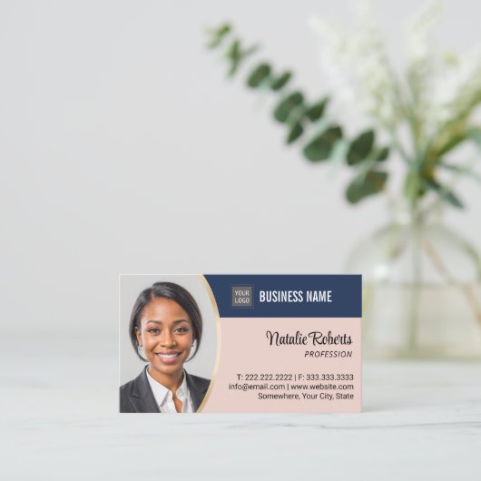 エステート実在エージェントの不動産仲介業者ブルー&ピンクカスタム写真 名刺 (スタンド正面)