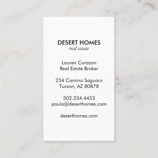エステート実在エージェントイエローサボス開花砂漠の写真 名刺 (裏面)