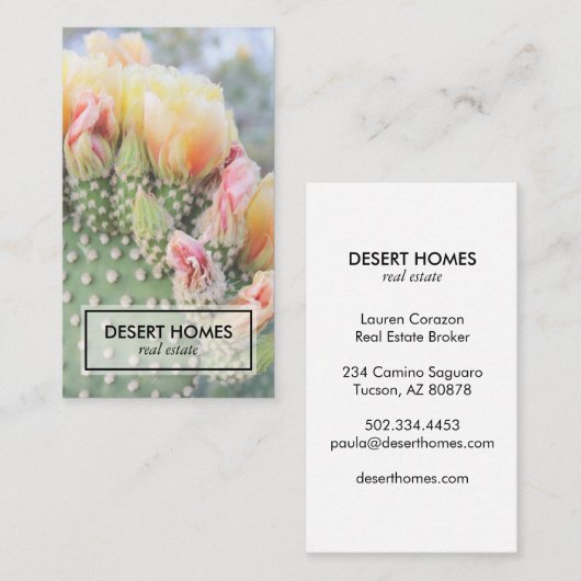 エステート実在エージェントイエローサボス開花砂漠の写真 名刺 (正面/裏面)
