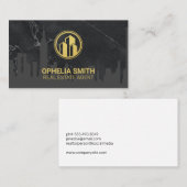 エステート実在エージェントシティスケープ大理石 | 金ゴールド建物 名刺 (正面/裏面)