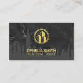 エステート実在エージェントシティスケープ大理石 | 金ゴールド建物 名刺 (正面)