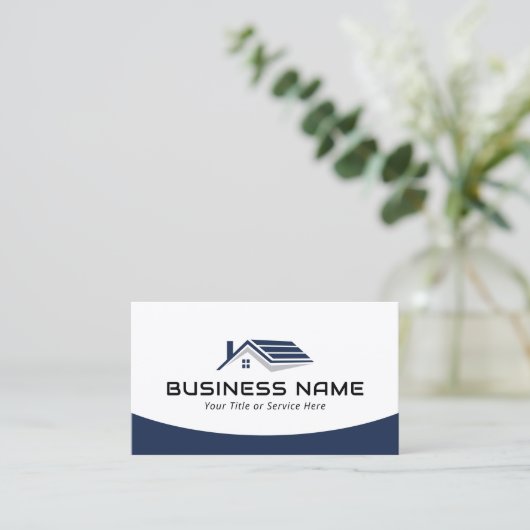 エステート実在エージェントハウスルーフロゴモダンネイビーブルー 名刺 (スタンド正面)