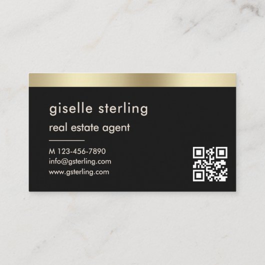 エステート実在エージェントブラックQRコードゴールドフォイル 名刺 (裏面)