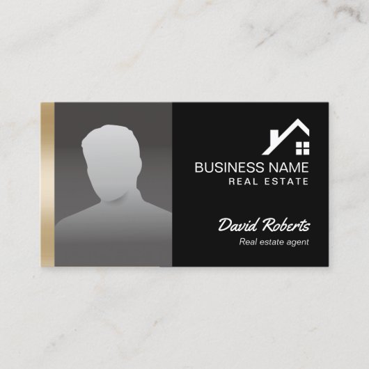 エステート実在エージェントプロフェッショナルブラック&金ゴールド写真 名刺 (正面)