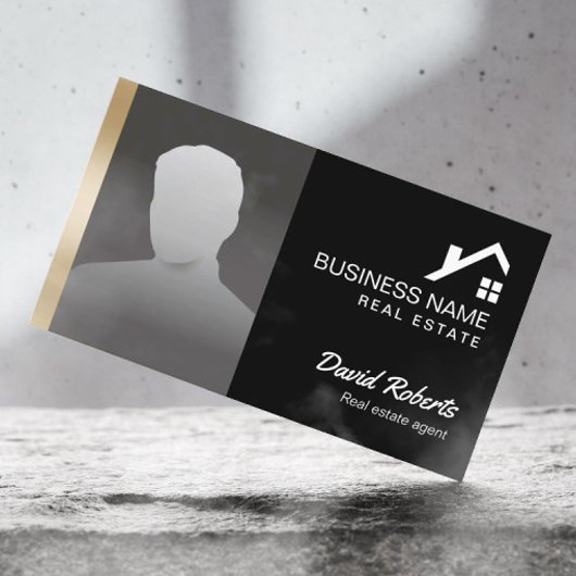エステート実在エージェントプロフェッショナルブラック&金ゴールド写真 名刺