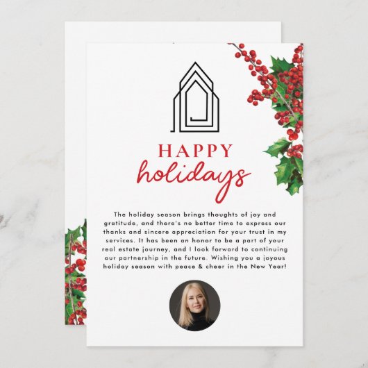 エステート実在エージェント不動産仲介業者クリスマスハッピーホリデーズ シーズンカード (正面/裏面)