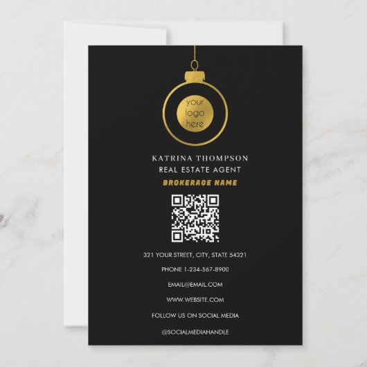 エステート実在エージェント不動産仲介業者ロゴのクリスマスホリデー サンキューカード (裏面)