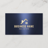 エステート実在エージェント金ゴールドハウスロゴネイビーブルーフォト 名刺 (正面)